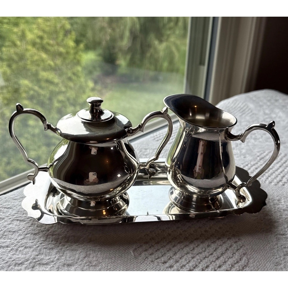Vintage WM Rogers Silver Plated Creamer and Sugar Bowl with Tray
